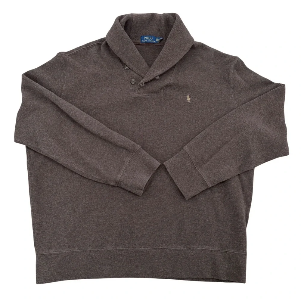 Polo Ralph Lauren Pullover Mens XXL Brown Shawl Collar Button Cotton Sweatshirt